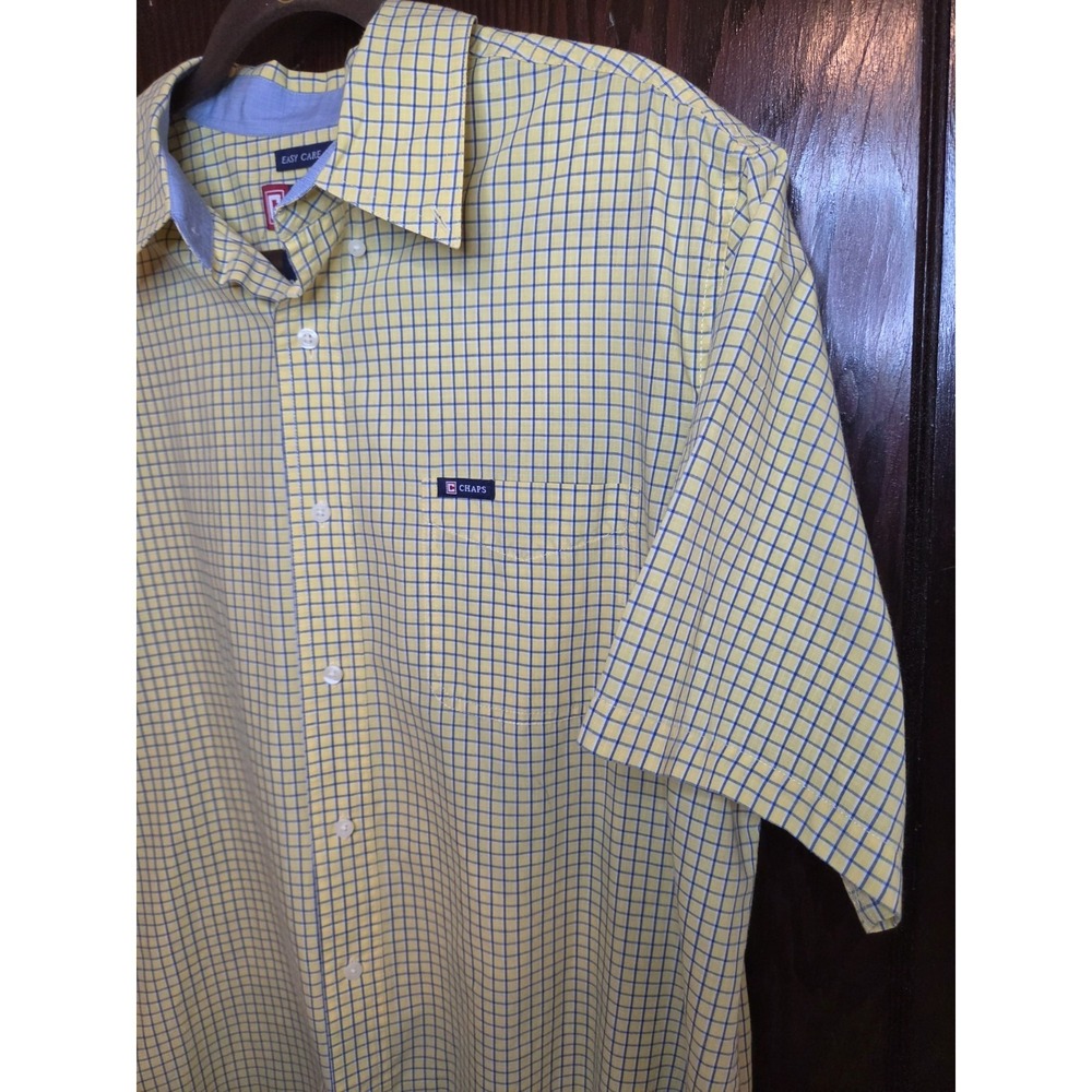 Chaps Easy Care Mens Size XL Yellow Navy Plaid Button Down Dress Shirt Preppy - Picture 7 of 10